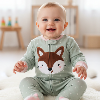 Adorable bébé souriant en Grenouillère Bébé renard