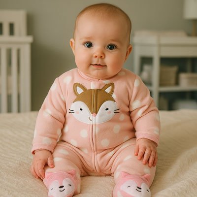 Bébé en pyjama rose avec motif renard