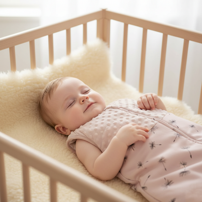 Bébé souriant dormant paisiblement dans turbulette rose motif étoiles