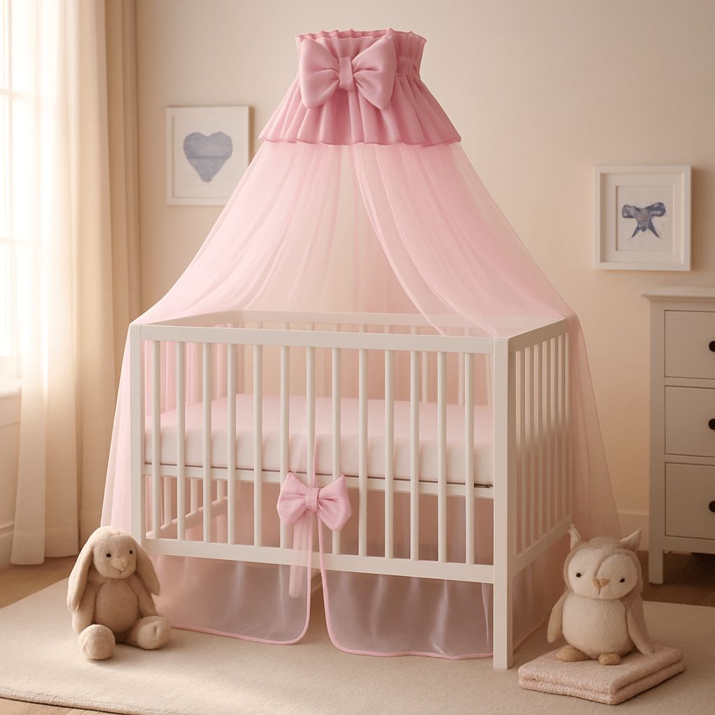 Ciel de lit rose luxueux créant ambiance élégante bébé