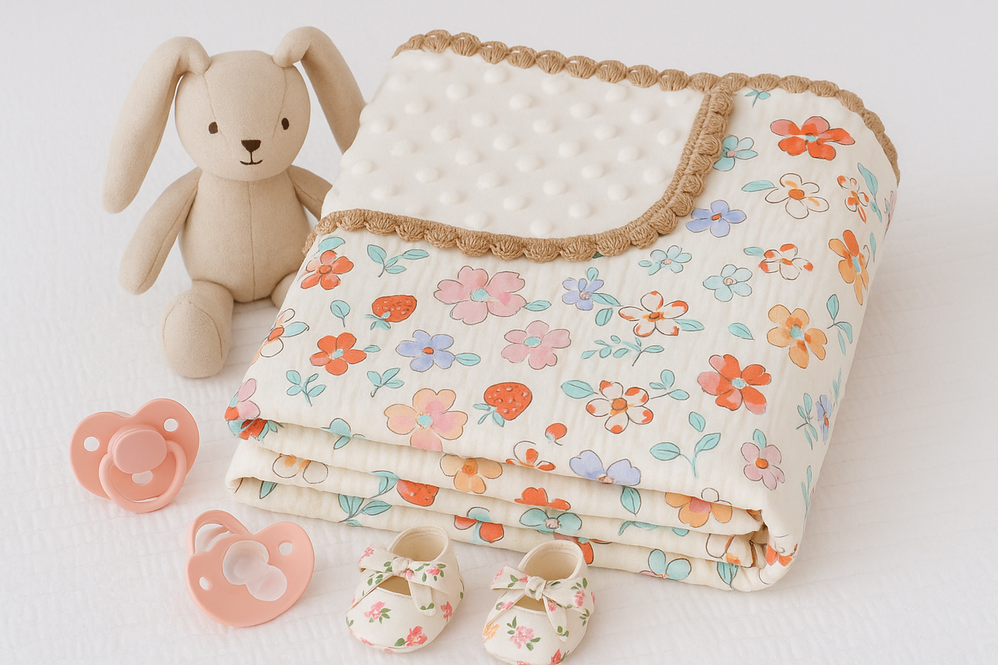 Couverture bébé motif fleurs et fraises délicates vintage
