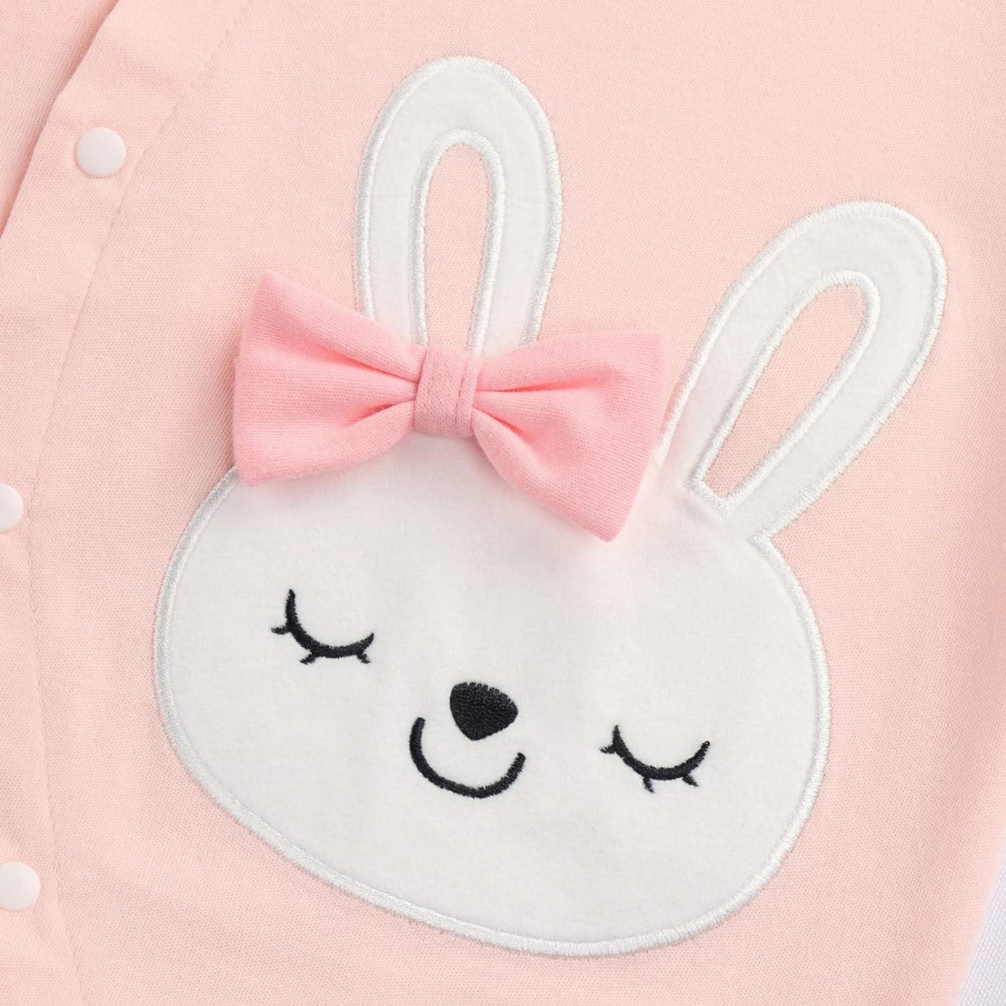 Grenouillère Bébé Fille appliqué lapin blanc avec nœud rose tendre