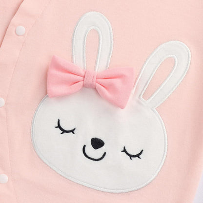 Grenouillère Bébé Fille appliqué lapin blanc avec nœud rose tendre