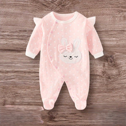 Grenouillère Bébé Fille rose à pois motif lapin cache-cœur confortable