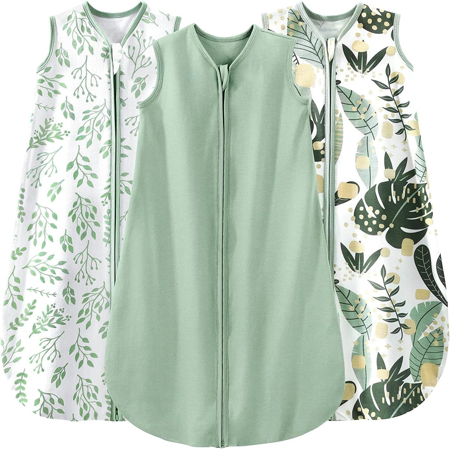 Lot de trois gigoteuses bébé en coton bio motifs feuilles vertes