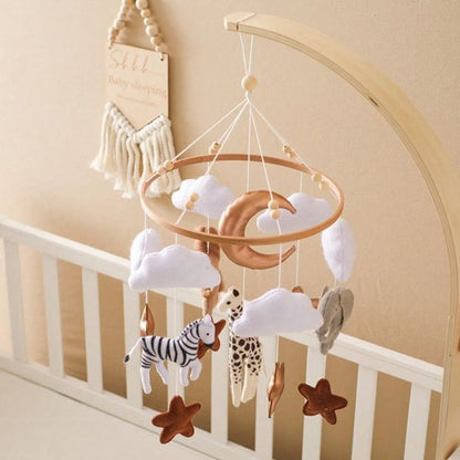 Mobile musical bébé safari bois naturel animaux détachables lit barreaux