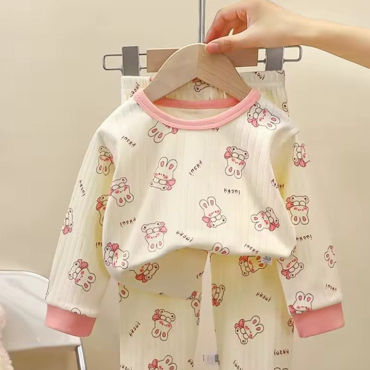 Pyjama bébé blanc motif lapins roses mignons finitions rose pastel