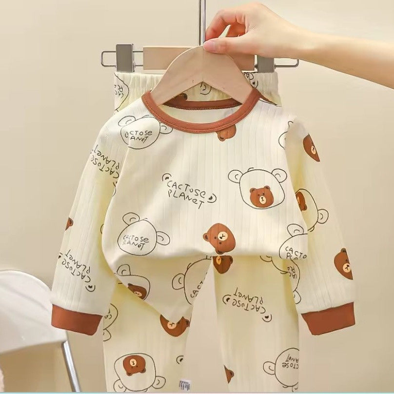 Pyjama bébé crème motif oursons bruns Lactose Planet finitions roses