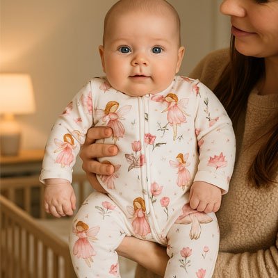 Pyjama bébé fées roses et champignons, tenue mignonne.