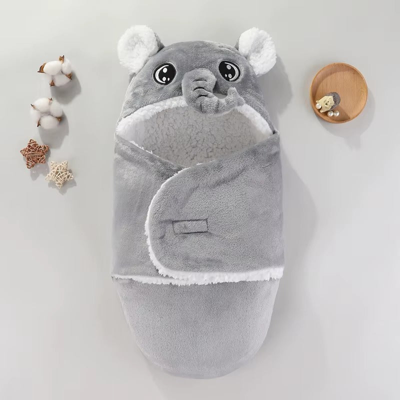 Sac de couchage bébé éléphant gris moelleux sécurisé pour sommeil douillet