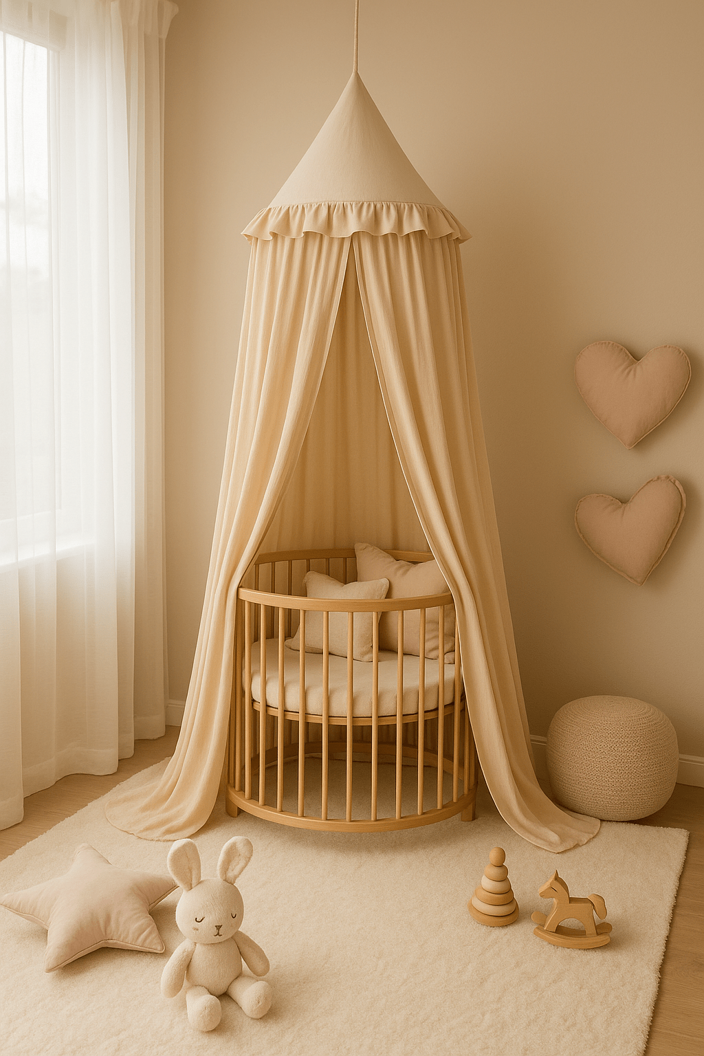 ciel de lit bébé avec volants beige  