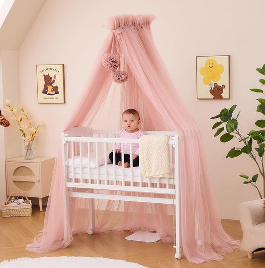 ciel de lit bébé en tulle rose espace feerique