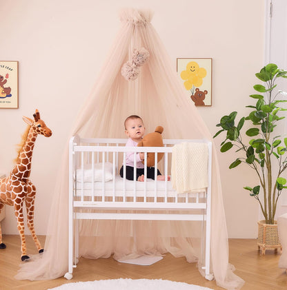 ciel de lit bébé en tulle beige style chateau