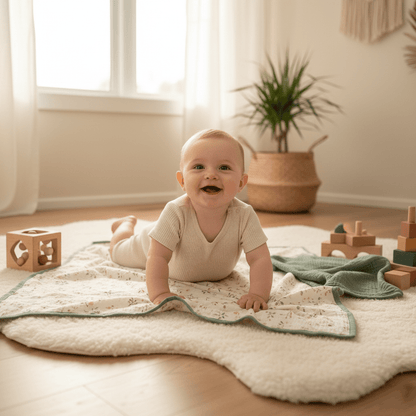  Un nouveau-né endormi sur la douce Couverture en Mousseline - Feuille d'Automne, un cocon de douceur