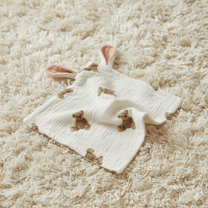 Doudou lapin blanc motif ourson coton doux bébé