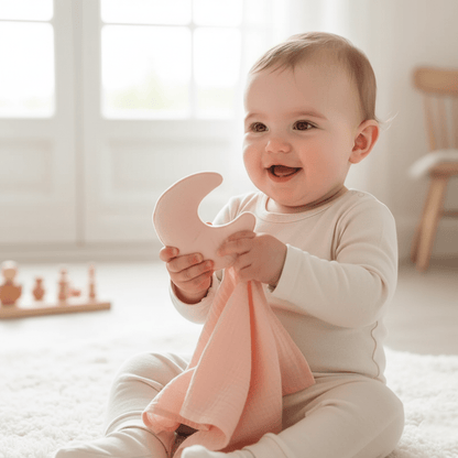 bébé jouant délicatement avec le DouDou Bébé-Lune