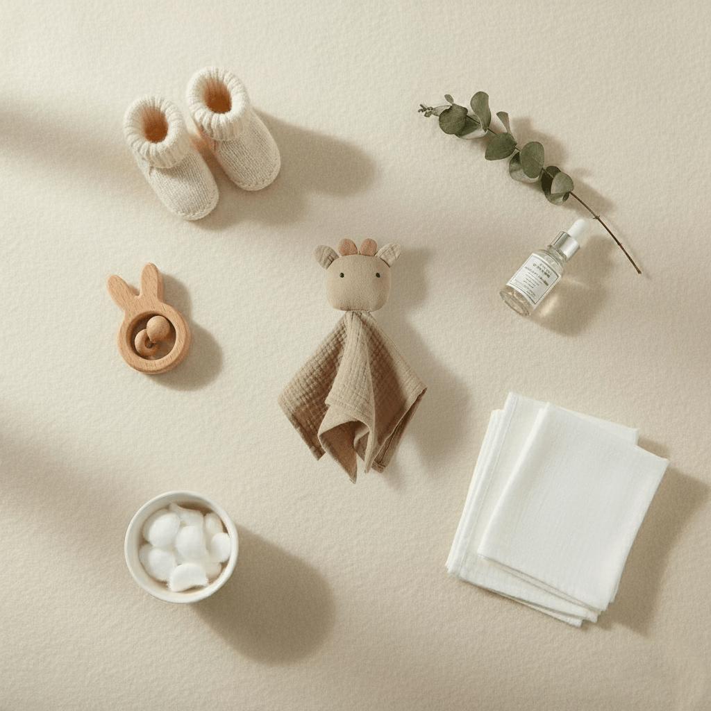 doudou est kaki pâle avec de petites cornes/oreilles bleues très claires