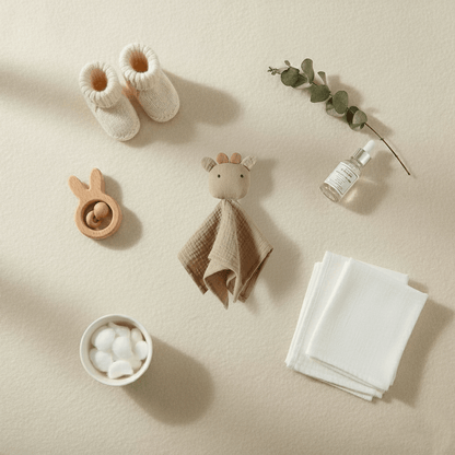 doudou est kaki pâle avec de petites cornes/oreilles bleues très claires