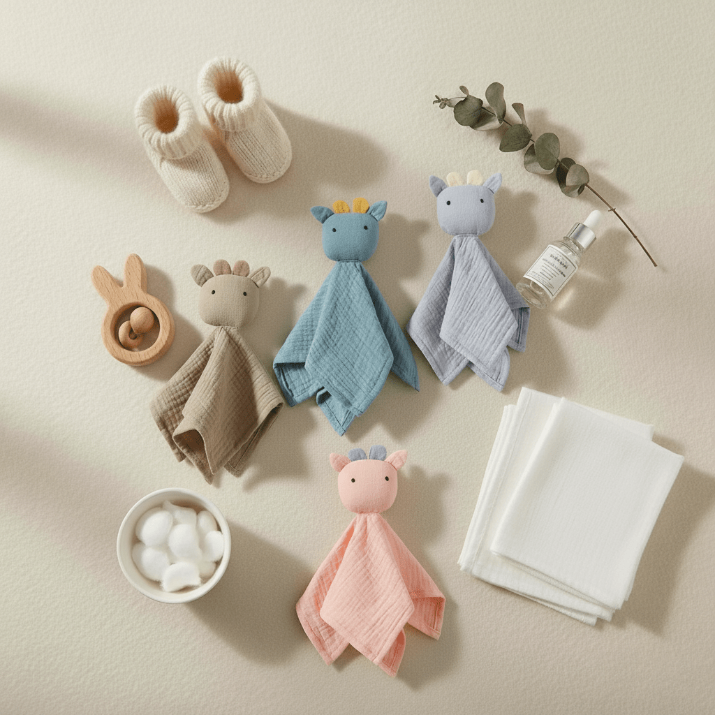  doudou bebe  idée cadeau pour bébé présente principalement des couleurs douces et neutres