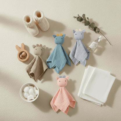  doudou bebe  idée cadeau pour bébé présente principalement des couleurs douces et neutres