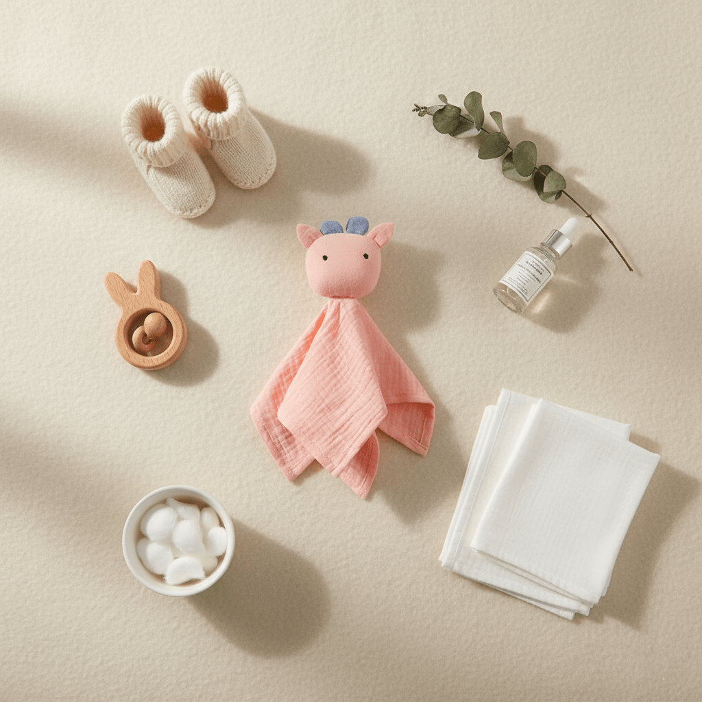 doudou est rose pâle avec de petites cornes/oreilles bleues très claires