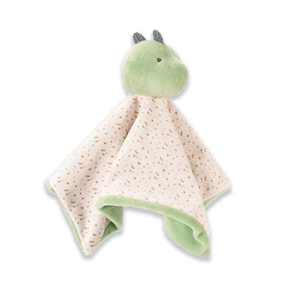 Doudou bébé dinosaure vert avec couverture beige à pois