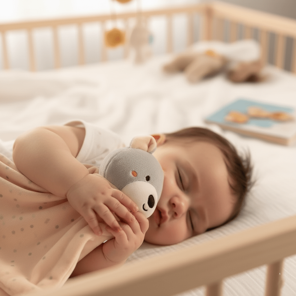 Doudou bébé ours gris câlin pour sommeil réconfortant