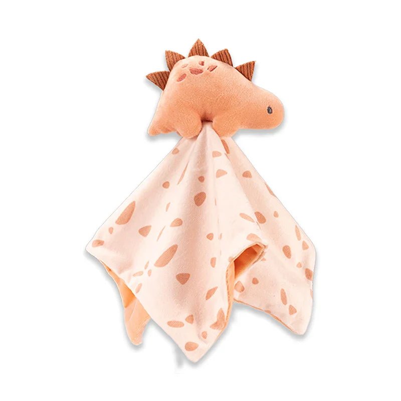Doudou bébé dinosaure orange avec couverture beige à  grande pois