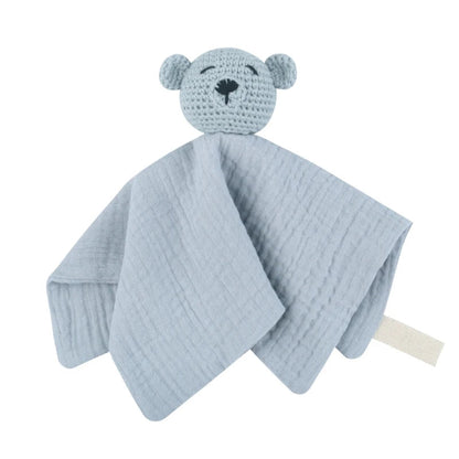 Doudou en Crochet Petit Ours bleu gros plan détails crochet