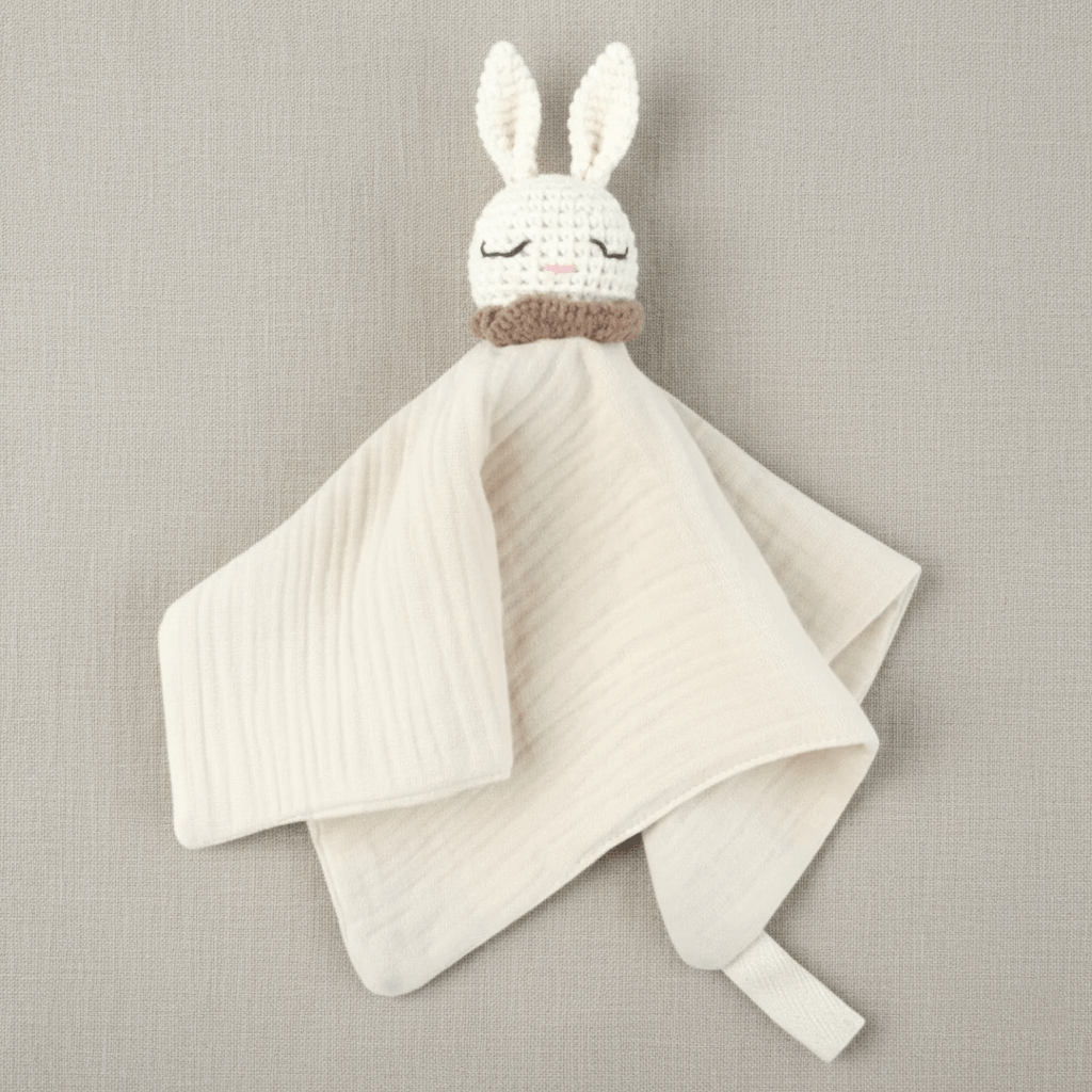 Doudou Lapin En Crochet blanc avec lange doux pour nouveau-né