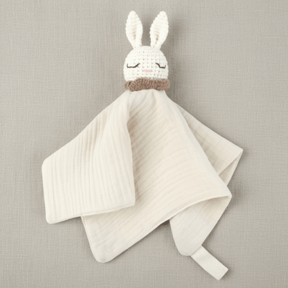 Doudou Lapin En Crochet blanc avec lange doux pour nouveau-né