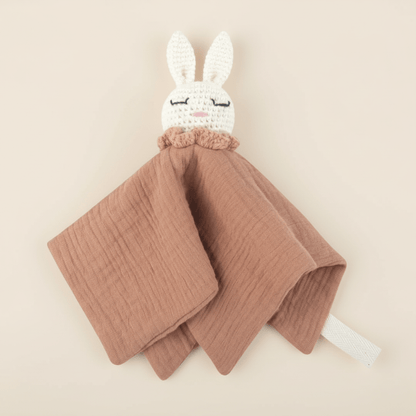 Doudou Lapin En Crochet terracotta avec couverture douce pour bébé