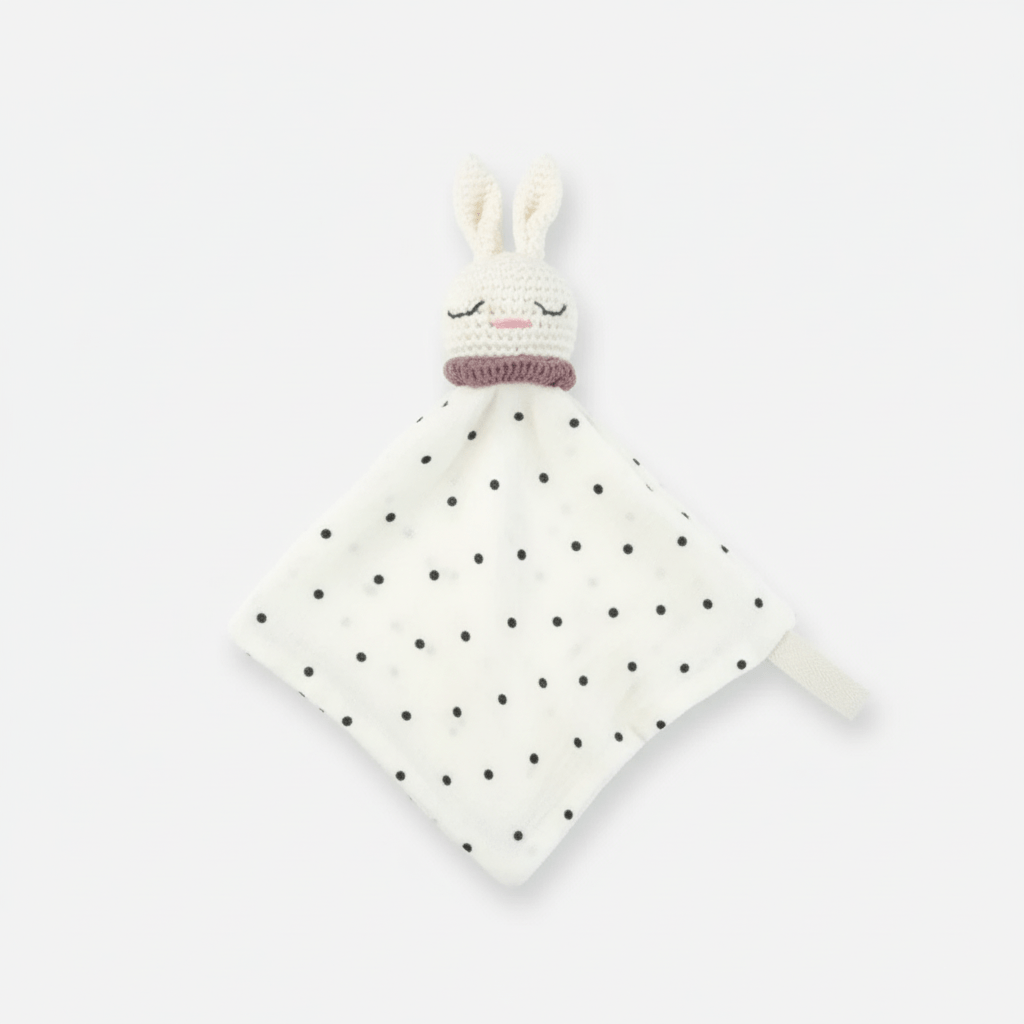 Doudou Lapin En Crochet blanc à pois noirs pour bébé