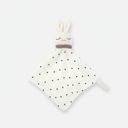 Doudou Lapin En Crochet blanc à pois noirs pour bébé