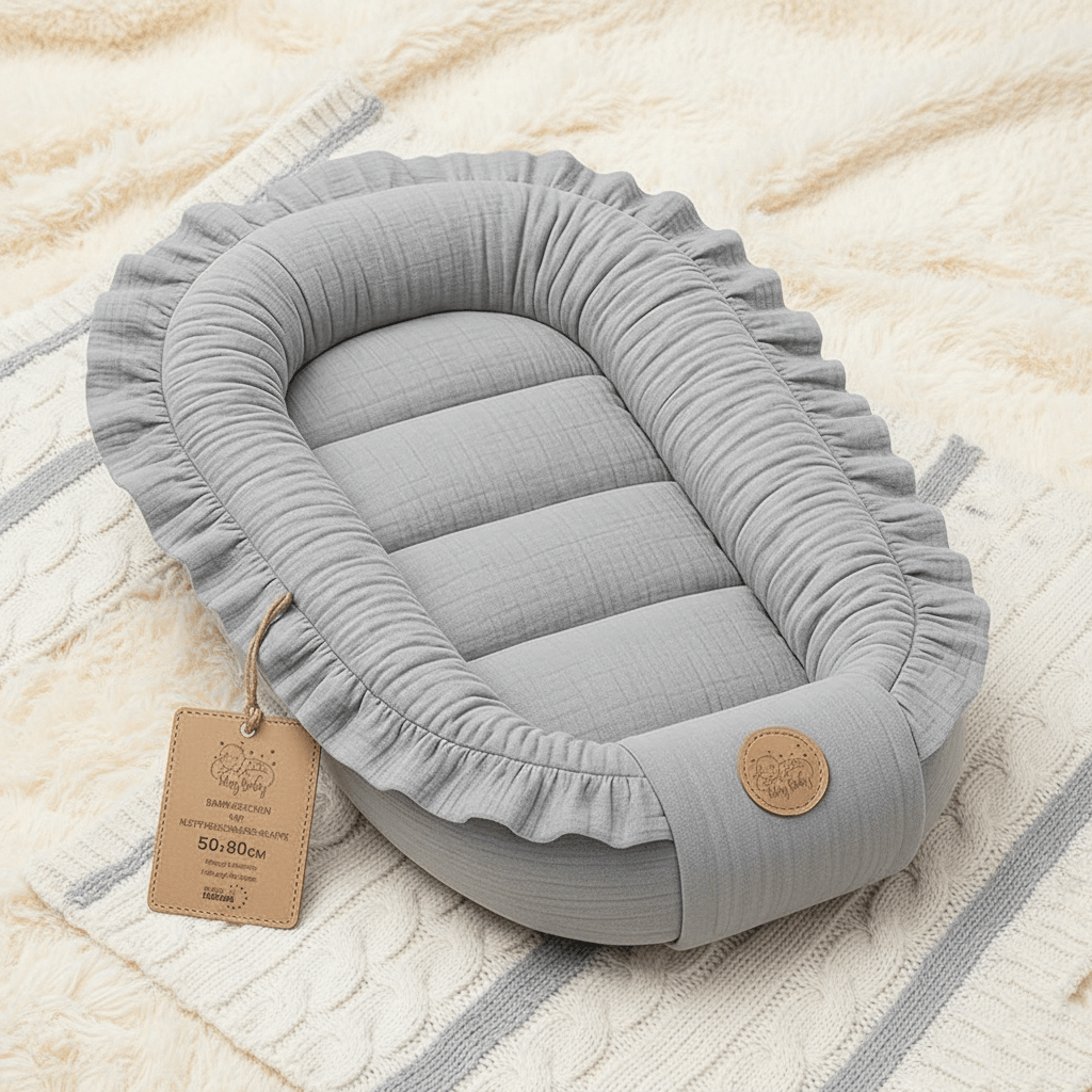Nid bébé premium avec étiquette certification sur tapis doux