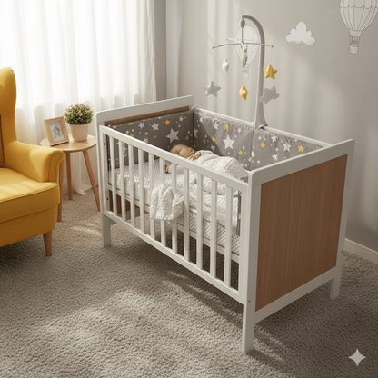 Ambiance nordique pour la chambre de bébé avec ce tour de lit  bébé étoilé