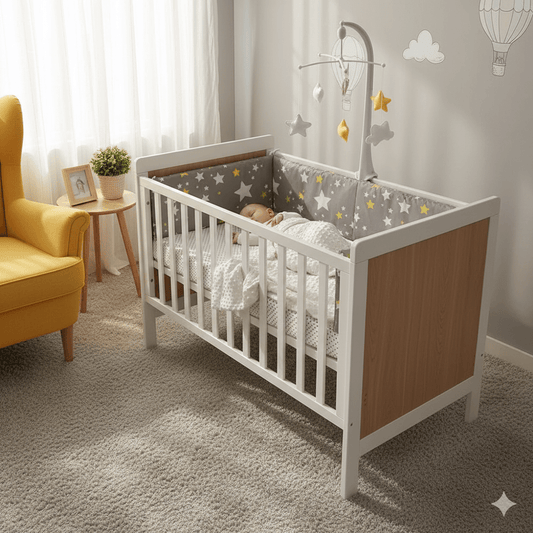 Ambiance nordique pour la chambre de bébé avec ce tour de lit  bébé étoilé