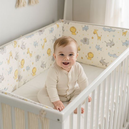 Tour de Lit Bébé-Le Jardin des Animaux kaki offre une protection complète du cocon de sommeil de votre bébé
