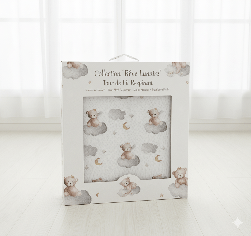 Paquet de tour de lit respirant de la collection  avec motif d'oursons sur des nuages