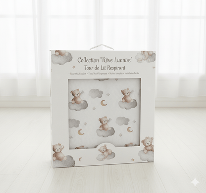 Paquet de tour de lit respirant de la collection  avec motif d'oursons sur des nuages