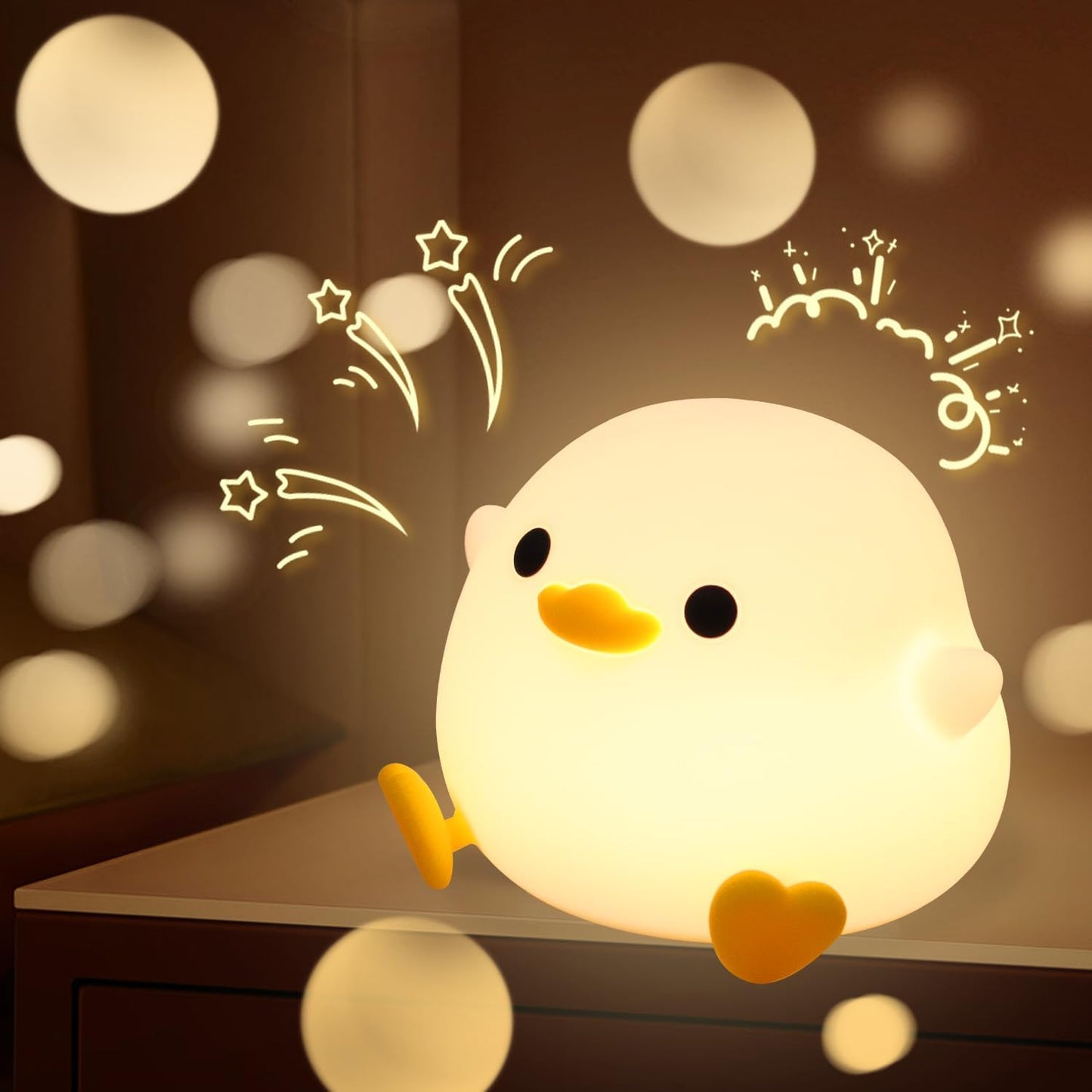 veilleuse bébé canard moderne sur table de nuit
