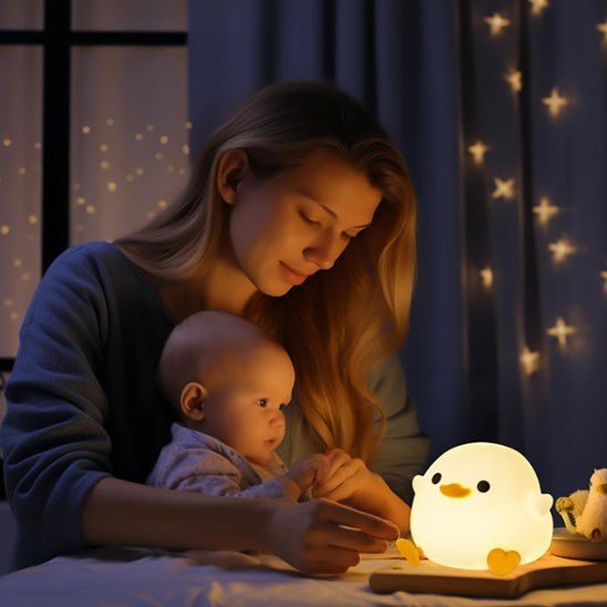 veilleuse bébé canard dans belle chambre de petite fille 