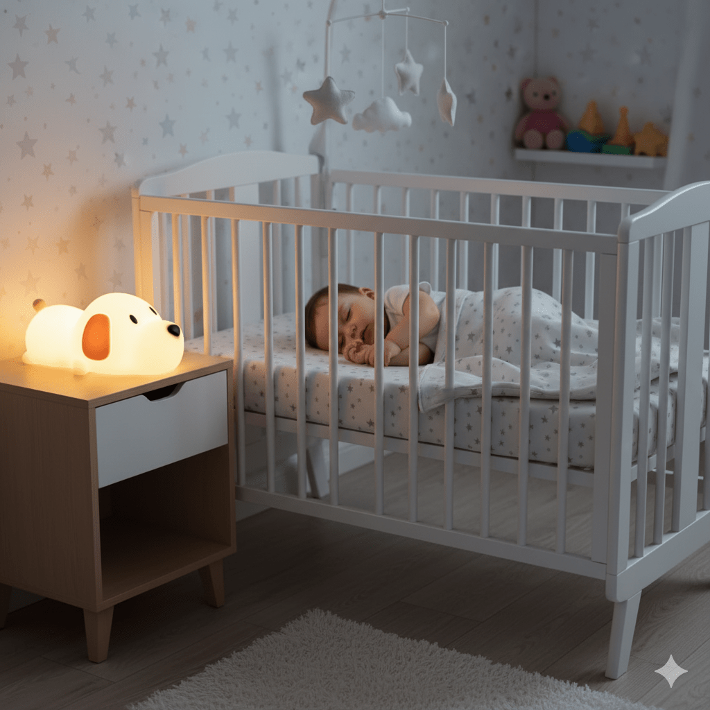 Veilleuse Bébé toucher sur nez du chien
