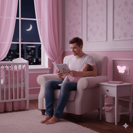 veilleuse murale papillon rose dans  chambre de bébé fille
