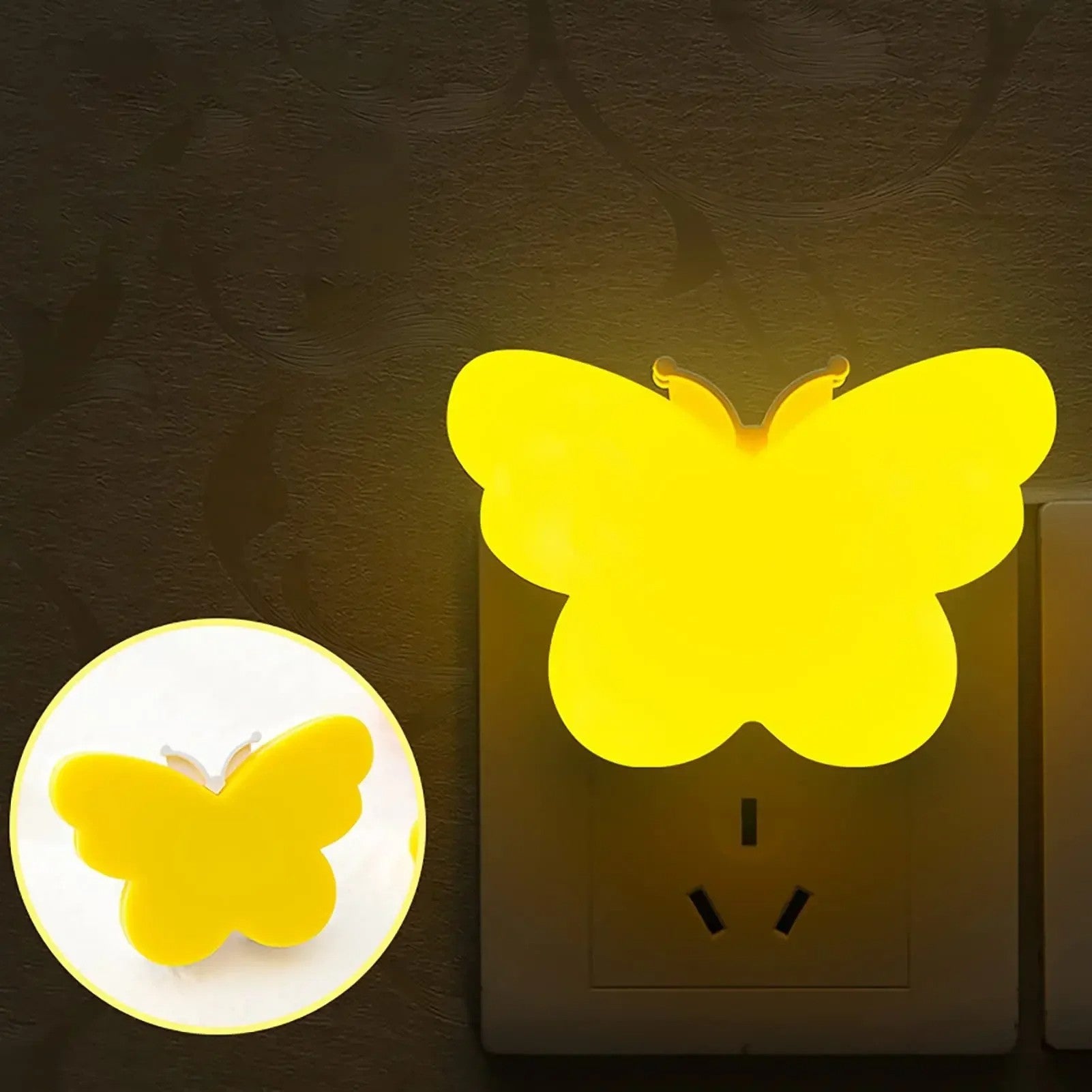 veilleuse bebe murale papillon jaune en prise