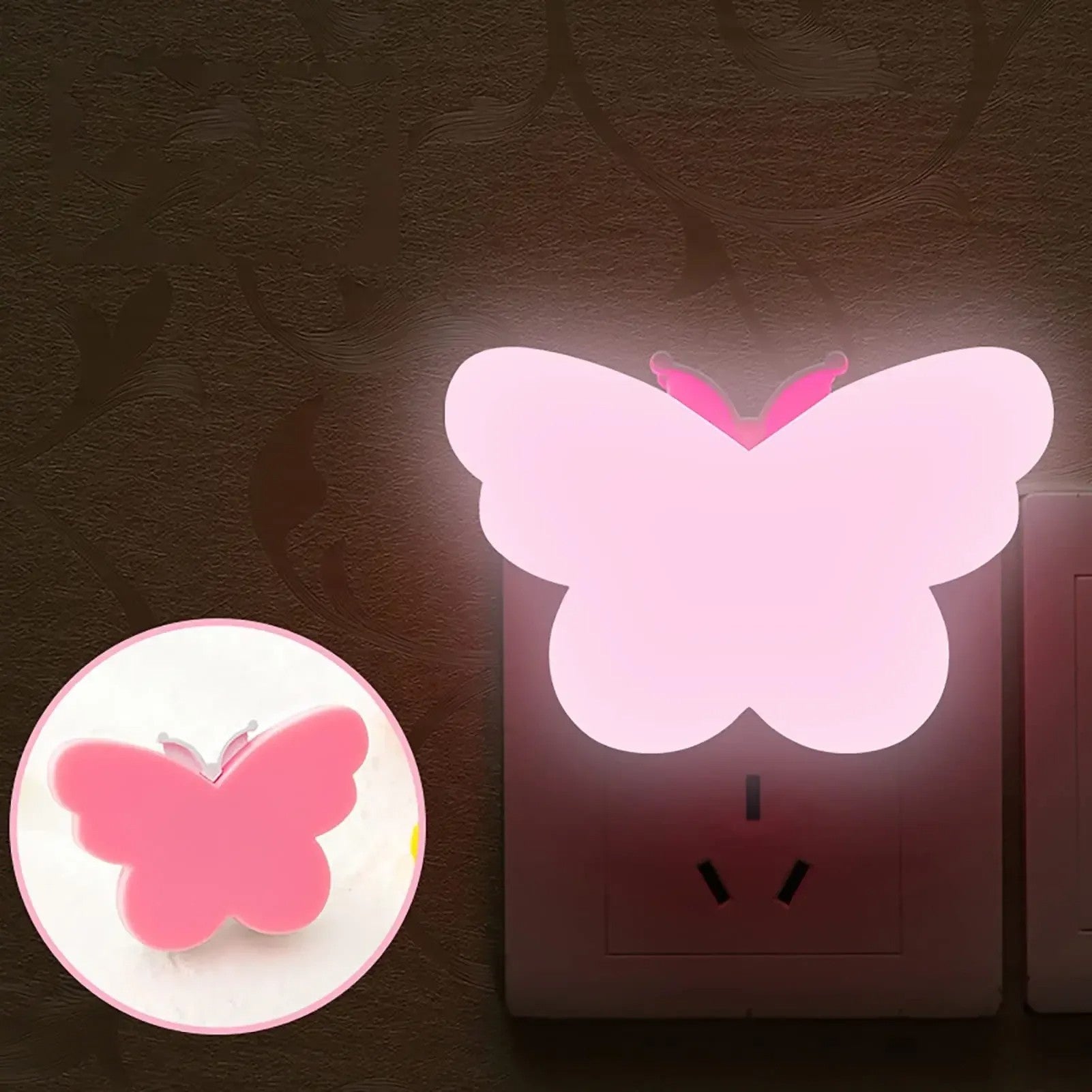 veilleuse bebe murale papillon rose en prise