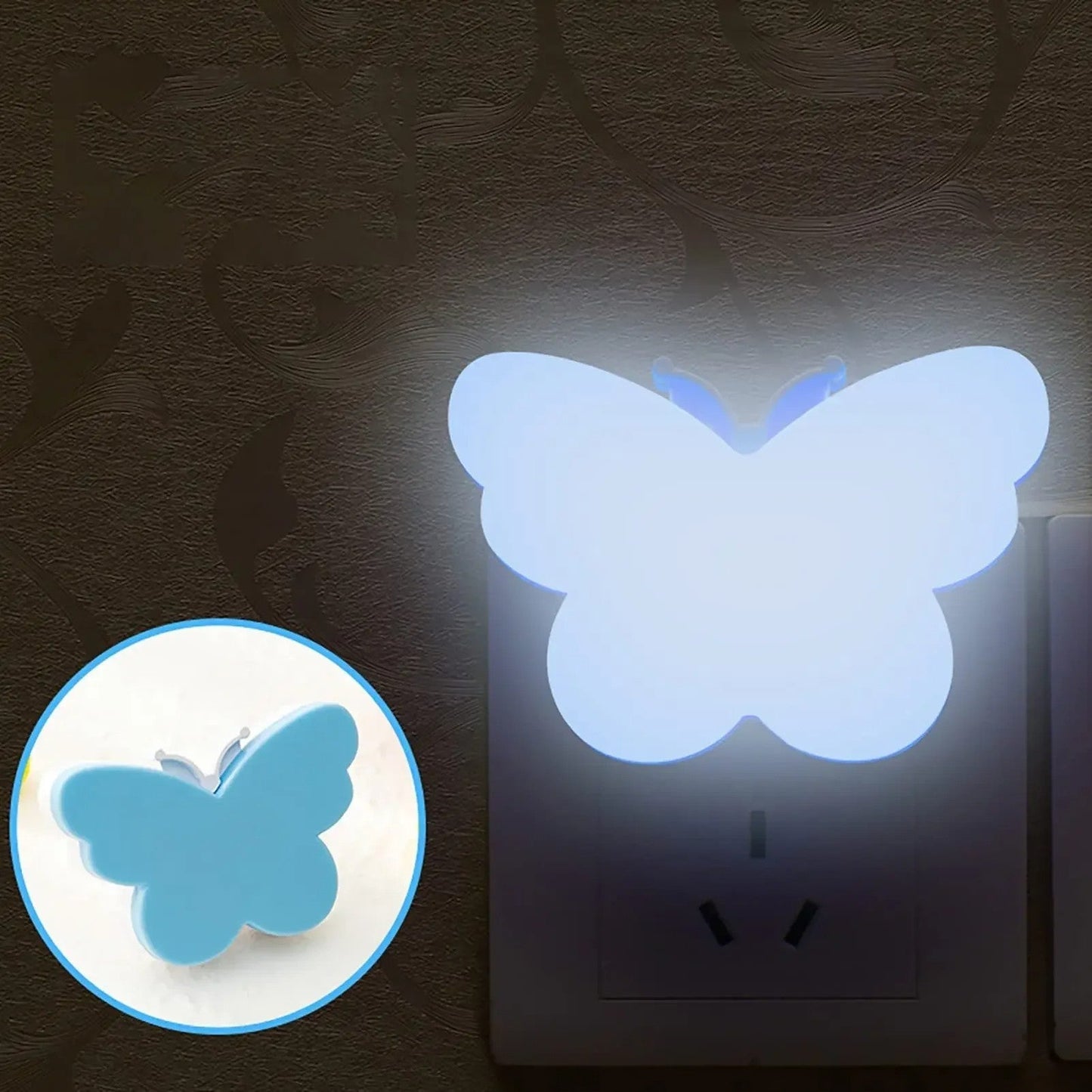 veilleuse bebe murale papillon bleu en prise