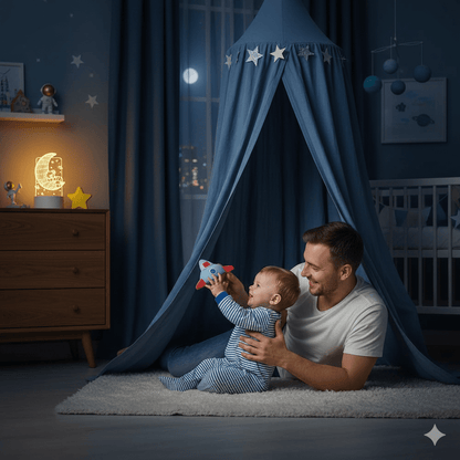 Veilleuse Bebe Ourson sur Lune  lueur chaude et rassurante