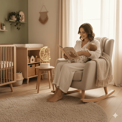 Veilleuse Bebe-Ourson sur  Lune comme  compagnon de nuit qui transforme heure du coucher