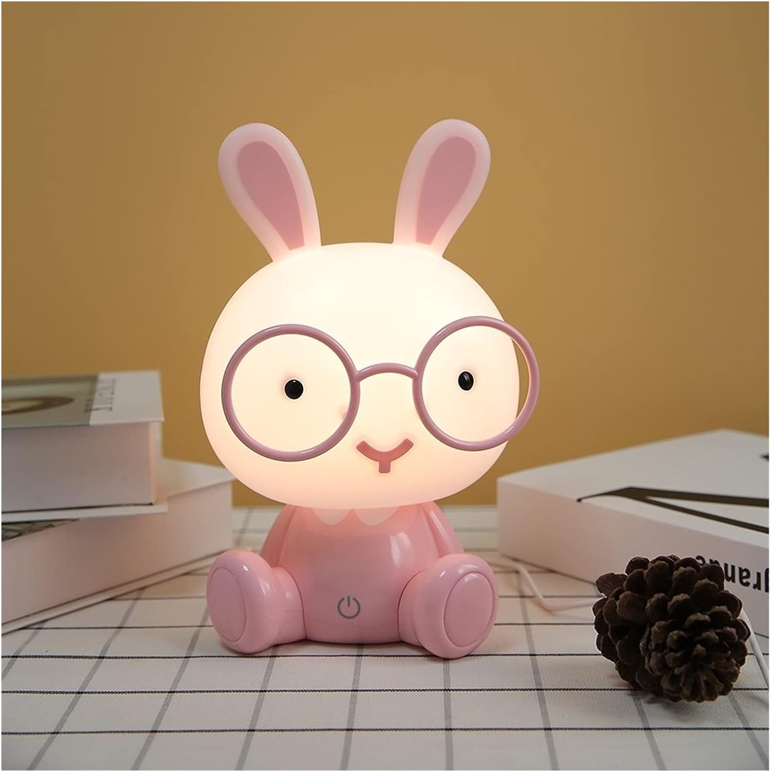 Veilleuse Lapin à Lunettes rose Pâle moderne